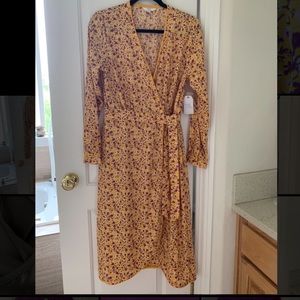 Yellow flower print wrap dress